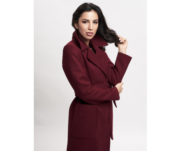 Пальто демисезонное бордового цвета 4057Bo