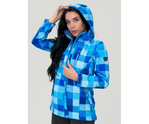 Парка женская осенняя весенняя softshell синего цвета 1923S