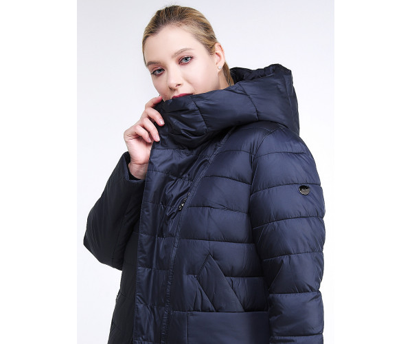 Женская зимняя классика куртка с капюшоном темно-синего цвета 1968_02TS