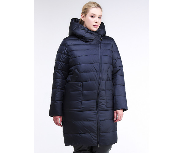 Женская зимняя классика куртка с капюшоном темно-синего цвета 1968_02TS