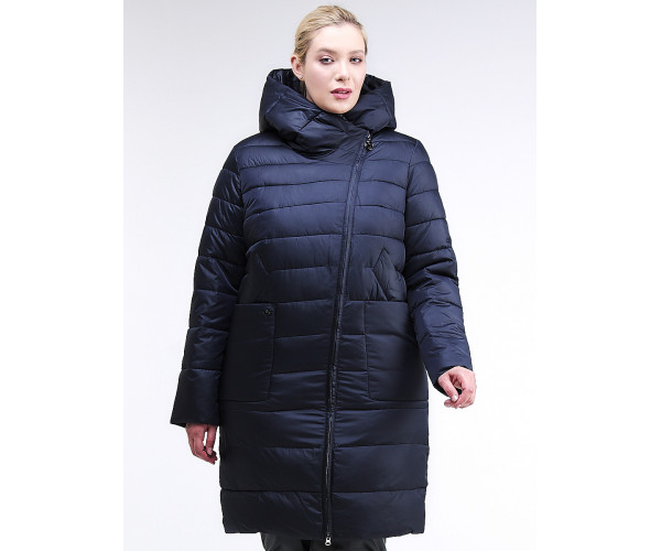 Женская зимняя классика куртка с капюшоном темно-синего цвета 1968_02TS