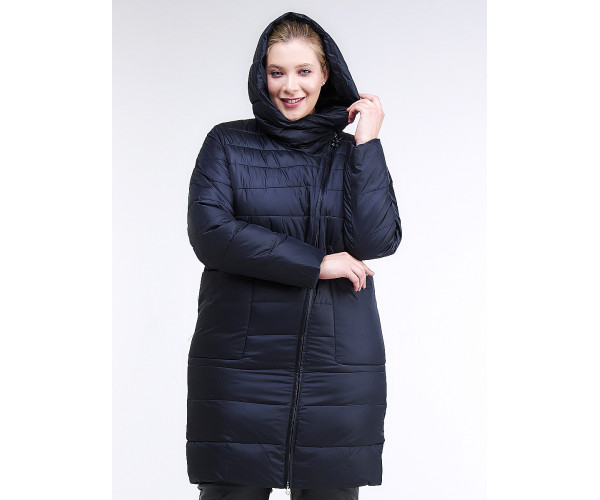 Женская зимняя классика куртка с капюшоном темно-синего цвета 1968_02TS