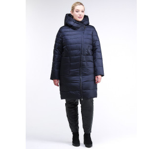 Женская зимняя классика куртка с капюшоном темно-синего цвета 1968_02TS