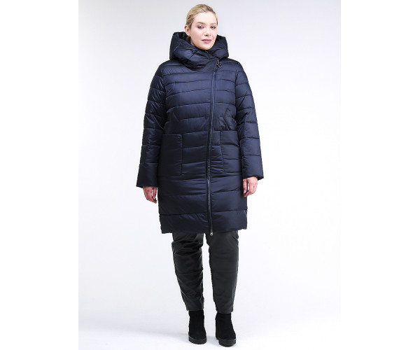 Женская зимняя классика куртка с капюшоном темно-синего цвета 1968_02TS