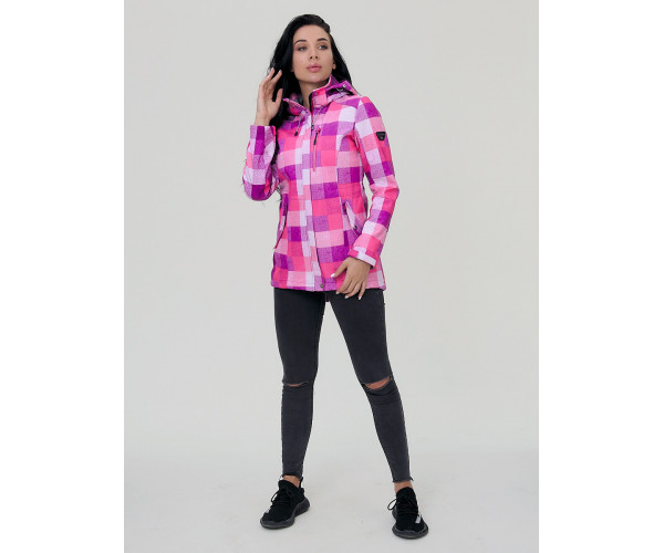 Парка женская осенняя весенняя softshell розового цвета 1923R