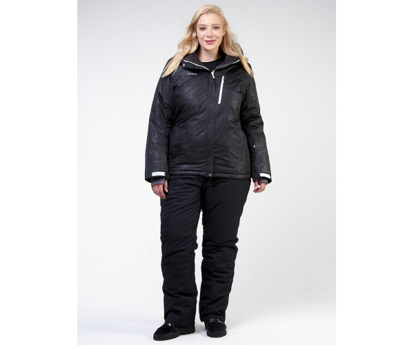 Женский зимний костюм горнолыжный большого размера черного цвета 021982Ch