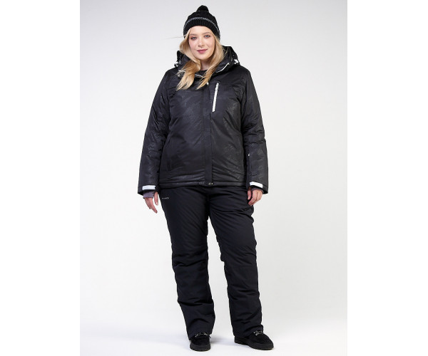 Женский зимний костюм горнолыжный большого размера черного цвета 021982Ch