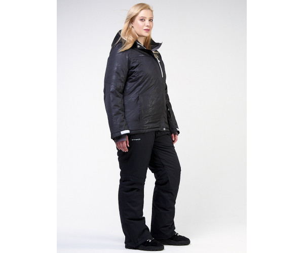 Женский зимний костюм горнолыжный большого размера черного цвета 021982Ch