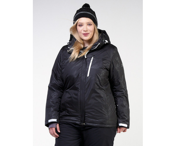 Женская зимняя горнолыжная куртка большого размера черного цвета 21982Ch