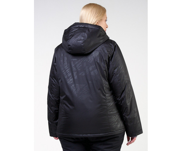 Женская зимняя горнолыжная куртка большого размера черного цвета 21982Ch