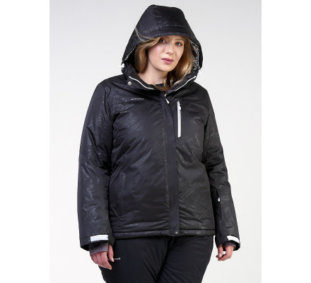 Женская зимняя горнолыжная куртка большого размера черного цвета 21982Ch