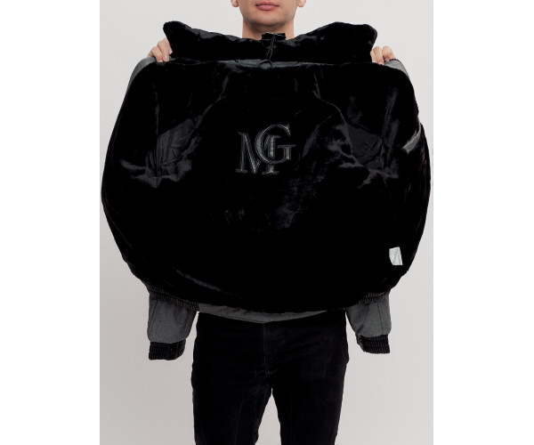 Куртка классическая с мехом мужская серого цвета 2917Sr