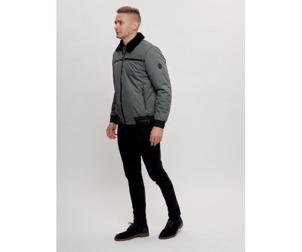 Куртка классическая с мехом мужская серого цвета 2917Sr
