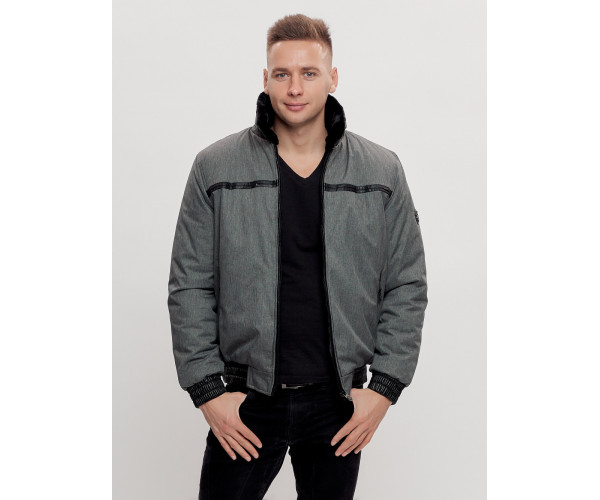 Куртка классическая с мехом мужская серого цвета 2917Sr