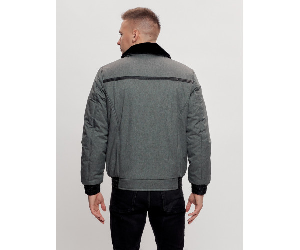 Куртка классическая с мехом мужская серого цвета 2917Sr