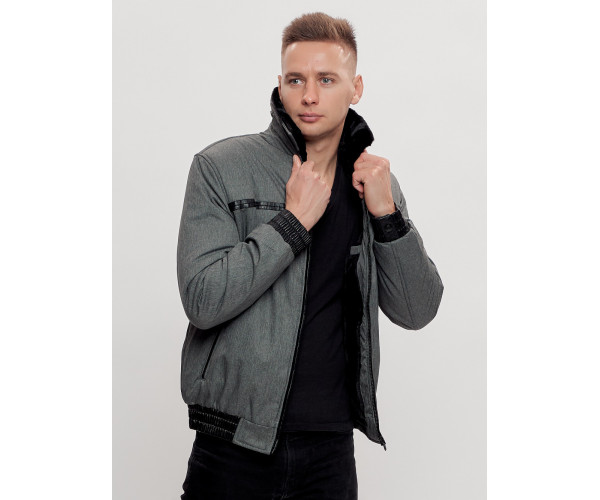 Куртка классическая с мехом мужская серого цвета 2917Sr