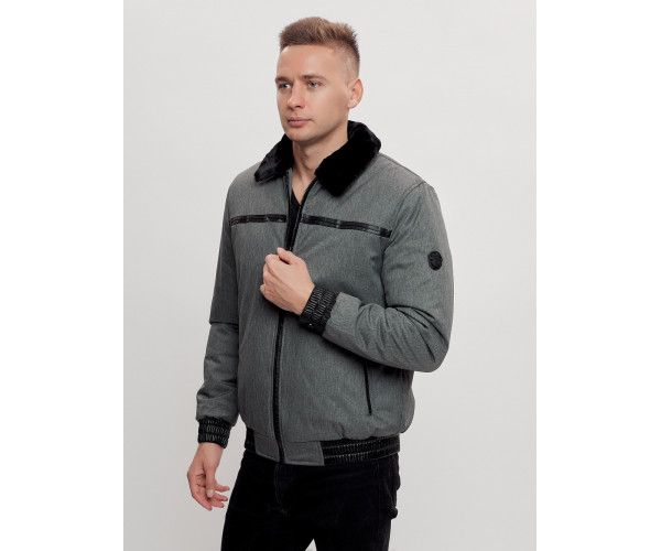 Куртка классическая с мехом мужская серого цвета 2917Sr