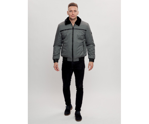 Куртка классическая с мехом мужская серого цвета 2917Sr