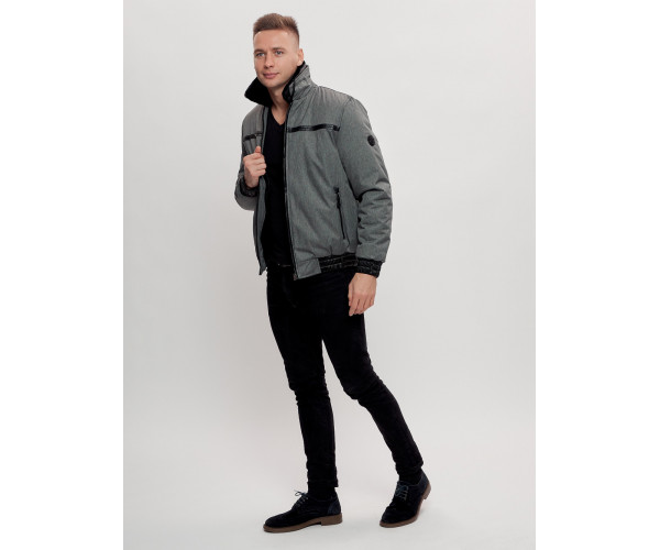 Куртка классическая с мехом мужская серого цвета 2917Sr