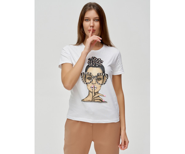 Женские футболки с принтом белого цвета 3130Bl