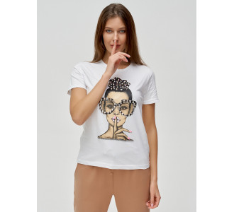 Женские футболки с принтом белого цвета 3130Bl