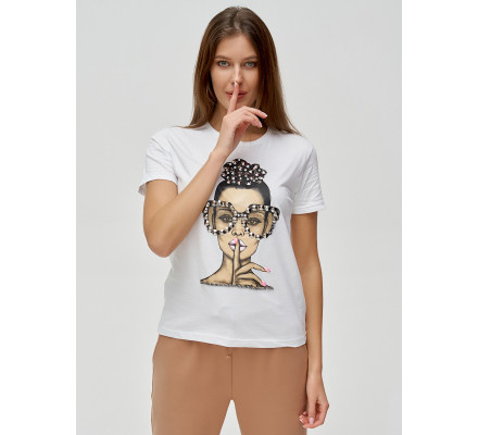 Женские футболки с принтом белого цвета 3130Bl