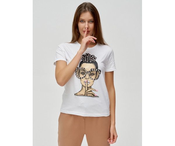 Женские футболки с принтом белого цвета 3130Bl