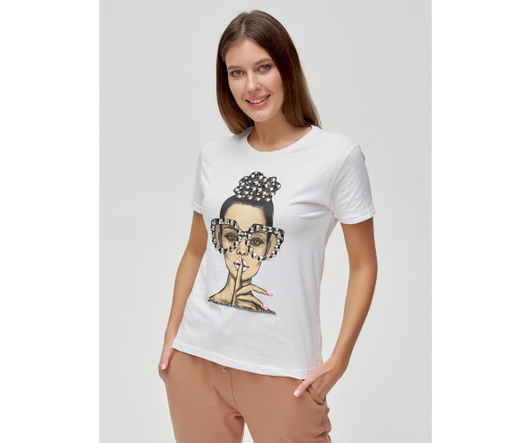 Женские футболки с принтом белого цвета 3130Bl