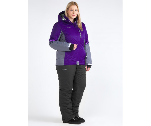 Женский зимний костюм горнолыжный большого размера темно-фиолетового цвета 01934TF