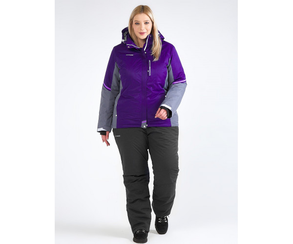 Женский зимний костюм горнолыжный большого размера темно-фиолетового цвета 01934TF