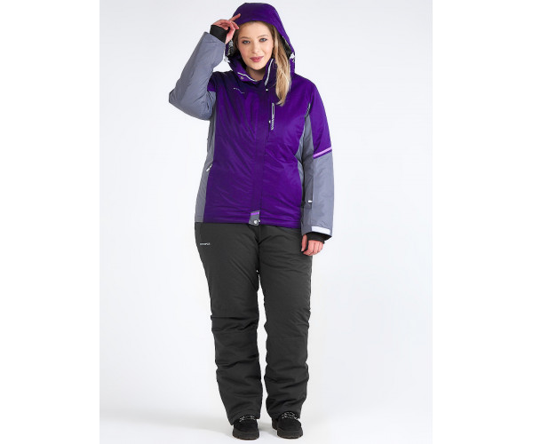 Женский зимний костюм горнолыжный большого размера темно-фиолетового цвета 01934TF