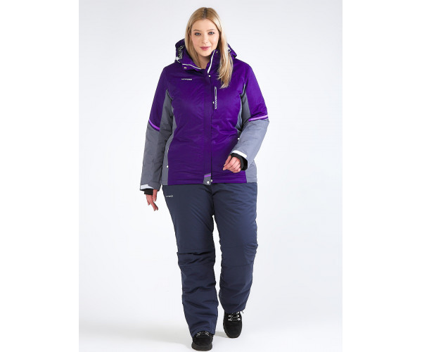 Женский зимний костюм горнолыжный большого размера темно-фиолетового цвета 01934TF