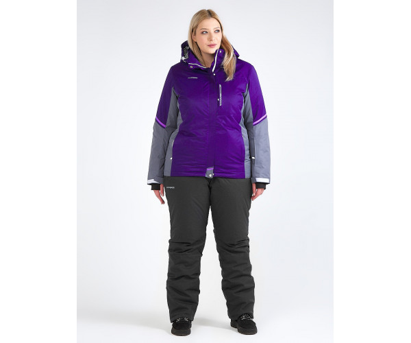 Женский зимний костюм горнолыжный большого размера темно-фиолетового цвета 01934TF