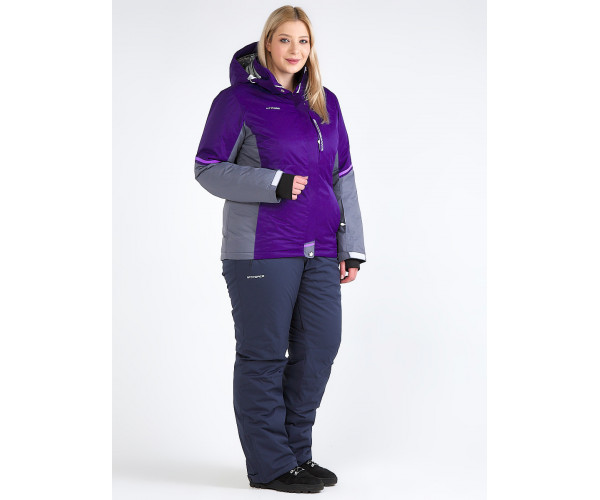 Женский зимний костюм горнолыжный большого размера темно-фиолетового цвета 01934TF