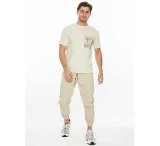 Костюм джоггеры с футболкой бежевого цвета 221096B