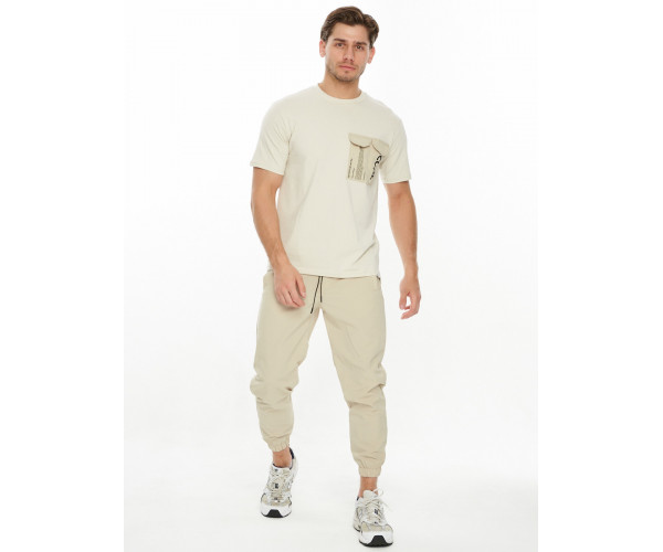 Костюм джоггеры с футболкой бежевого цвета 221096B