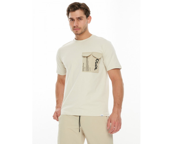 Костюм джоггеры с футболкой бежевого цвета 221096B