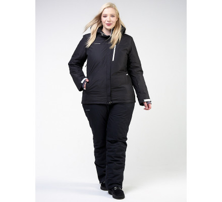 Женский зимний костюм горнолыжный большого размера черного цвета 011982Ch