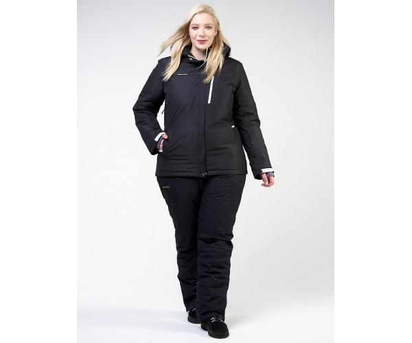 Женский зимний костюм горнолыжный большого размера черного цвета 011982Ch