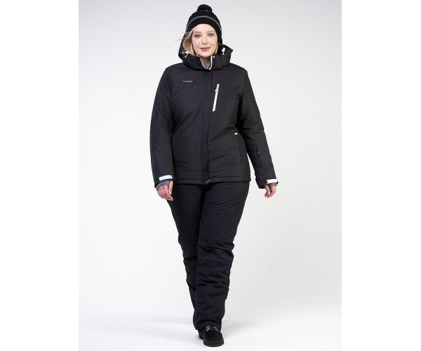 Женский зимний костюм горнолыжный большого размера черного цвета 011982Ch