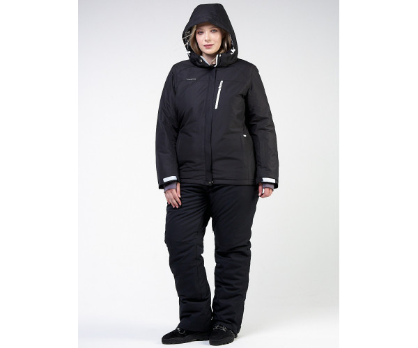 Женский зимний костюм горнолыжный большого размера черного цвета 011982Ch