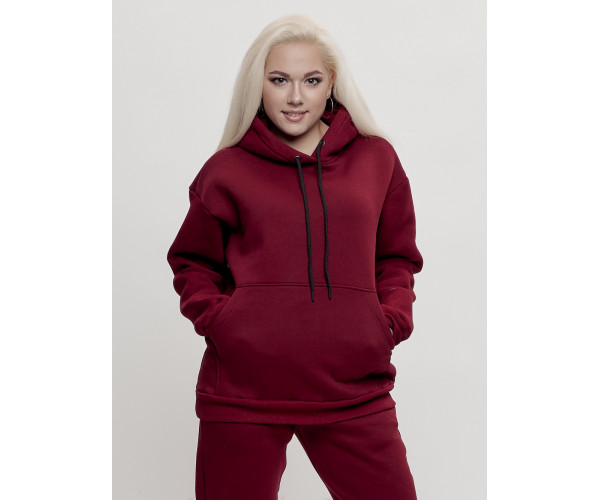 Трикотажный спортивный костюм женский с начесом бордового цвета 1084Bo