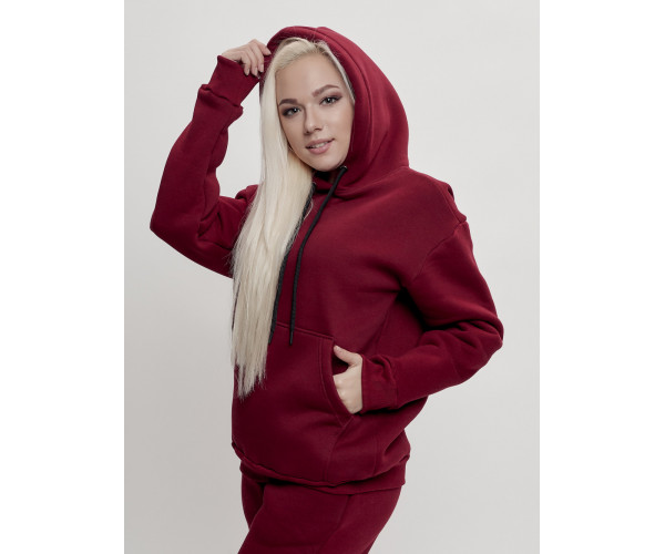 Трикотажный спортивный костюм женский с начесом бордового цвета 1084Bo