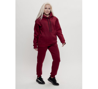 Трикотажный спортивный костюм женский с начесом бордового цвета 1084Bo