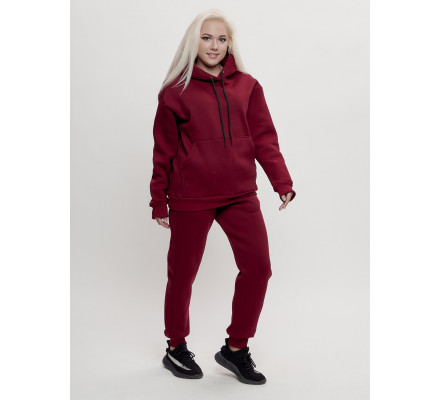 Трикотажный спортивный костюм женский с начесом бордового цвета 1084Bo