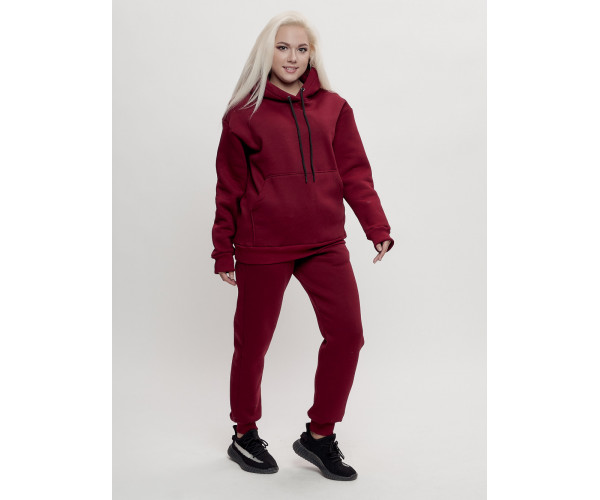 Трикотажный спортивный костюм женский с начесом бордового цвета 1084Bo