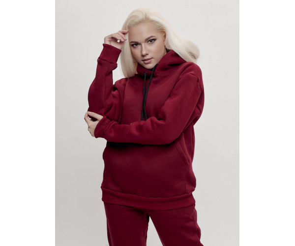 Трикотажный спортивный костюм женский с начесом бордового цвета 1084Bo