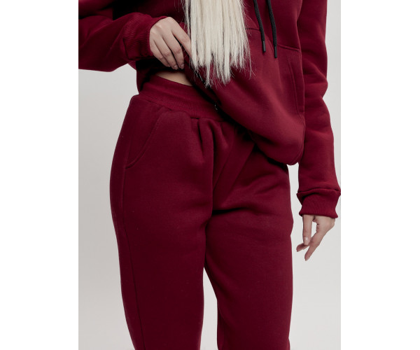 Трикотажный спортивный костюм женский с начесом бордового цвета 1084Bo