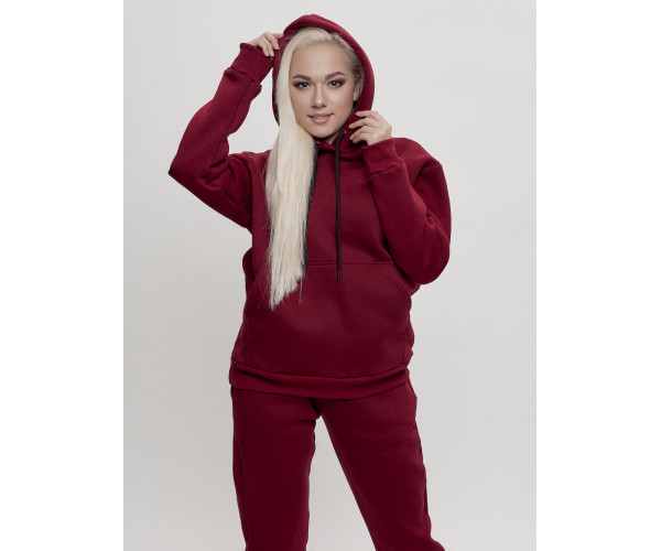 Трикотажный спортивный костюм женский с начесом бордового цвета 1084Bo