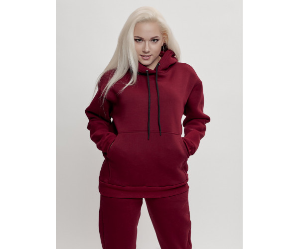 Трикотажный спортивный костюм женский с начесом бордового цвета 1084Bo